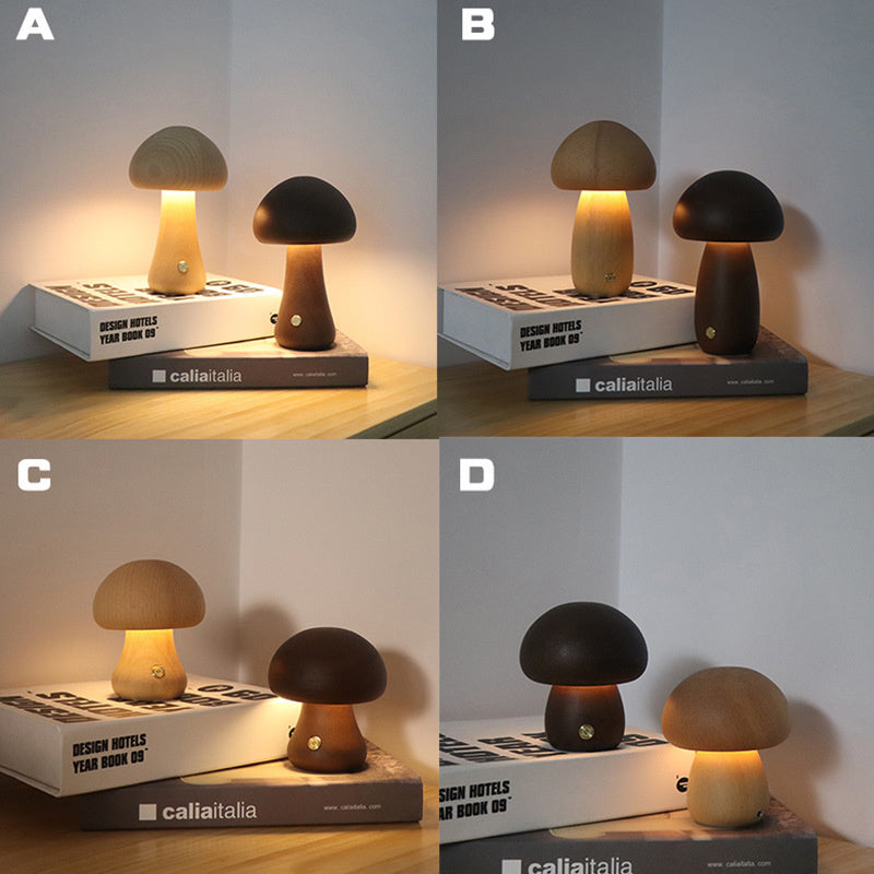 INS Wooden Cute Mushroom LED Night Light With Touch Switch Bedside Table Lamp For Bedroom Childrens Room Sleeping Night Lamps Home Decor - Zayd’s Department Store