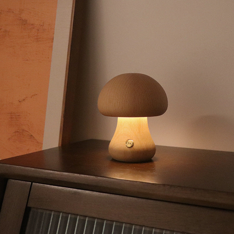 INS Wooden Cute Mushroom LED Night Light With Touch Switch Bedside Table Lamp For Bedroom Childrens Room Sleeping Night Lamps Home Decor - Zayd’s Department Store