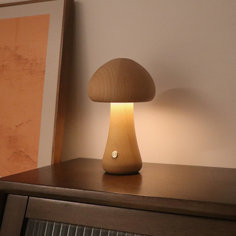 INS Wooden Cute Mushroom LED Night Light With Touch Switch Bedside Table Lamp For Bedroom Childrens Room Sleeping Night Lamps Home Decor - Zayd’s Department Store