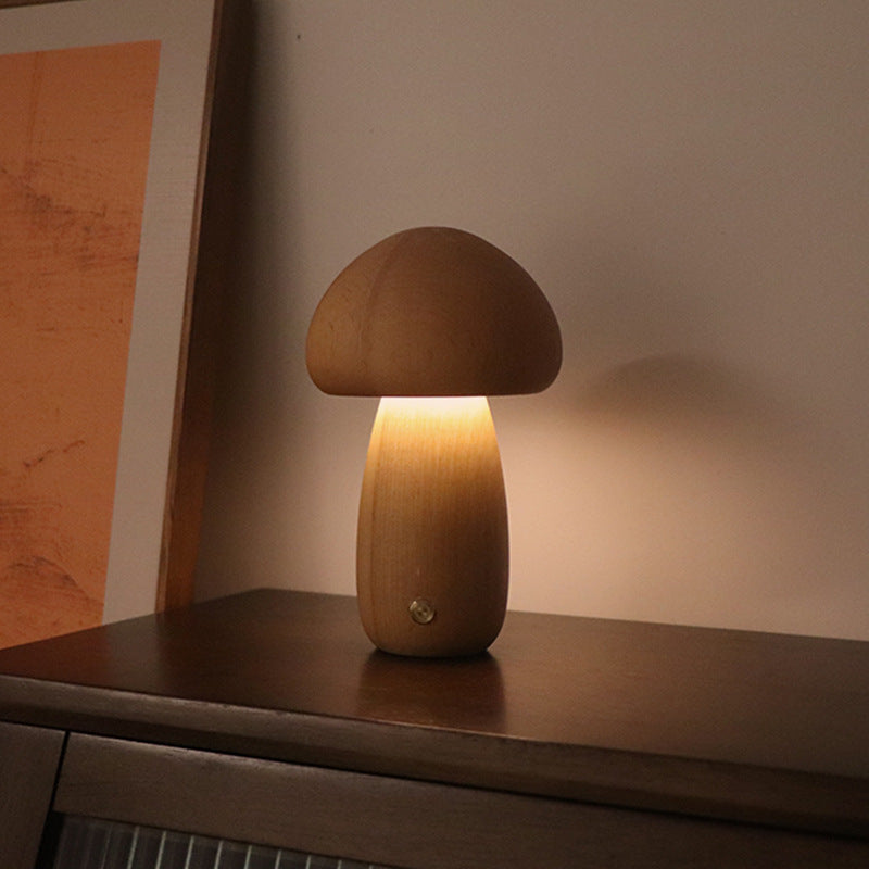 INS Wooden Cute Mushroom LED Night Light With Touch Switch Bedside Table Lamp For Bedroom Childrens Room Sleeping Night Lamps Home Decor - Zayd’s Department Store