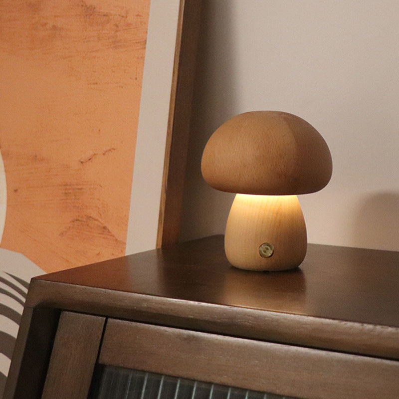 INS Wooden Cute Mushroom LED Night Light With Touch Switch Bedside Table Lamp For Bedroom Childrens Room Sleeping Night Lamps Home Decor - Zayd’s Department Store