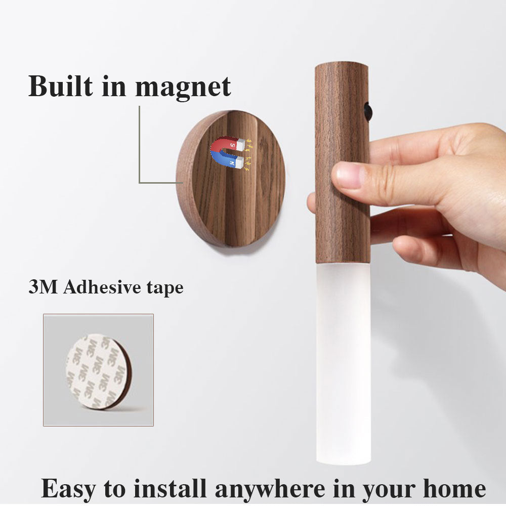 Auto LED USB Magnetic Wood Wireless Night Light Corridors Porch Lights PIR Motion Sensor Wall Light Cabinet Lamp - Zayd’s Department Store