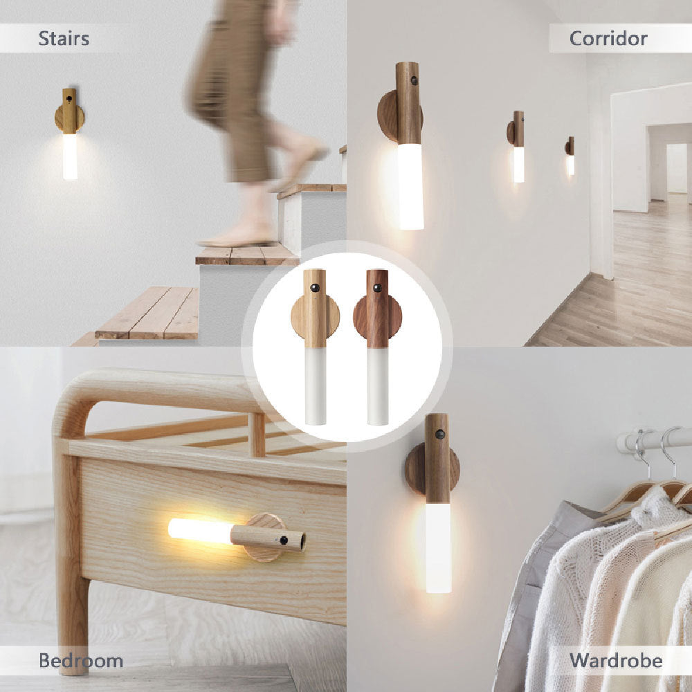 Auto LED USB Magnetic Wood Wireless Night Light Corridors Porch Lights PIR Motion Sensor Wall Light Cabinet Lamp - Zayd’s Department Store