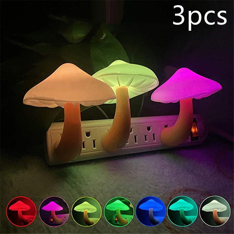 LED Night Light Mushroom Wall Socket Lamp EU US Plug Warm White Light-control Sensor Bedroom Light Home Decoration - Zayd’s Department Store