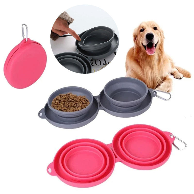Rubber Foldable Double Bowl Pet Feeding Bowl Pets Supplies Dog Cat Bowls - Zayd’s Department Store
