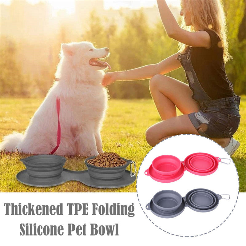 Rubber Foldable Double Bowl Pet Feeding Bowl Pets Supplies Dog Cat Bowls - Zayd’s Department Store