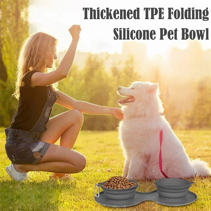 Rubber Foldable Double Bowl Pet Feeding Bowl Pets Supplies Dog Cat Bowls - Zayd’s Department Store