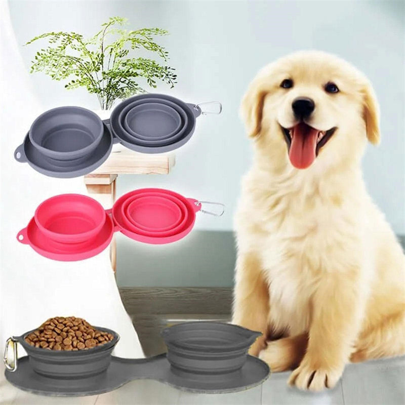 Rubber Foldable Double Bowl Pet Feeding Bowl Pets Supplies Dog Cat Bowls - Zayd’s Department Store