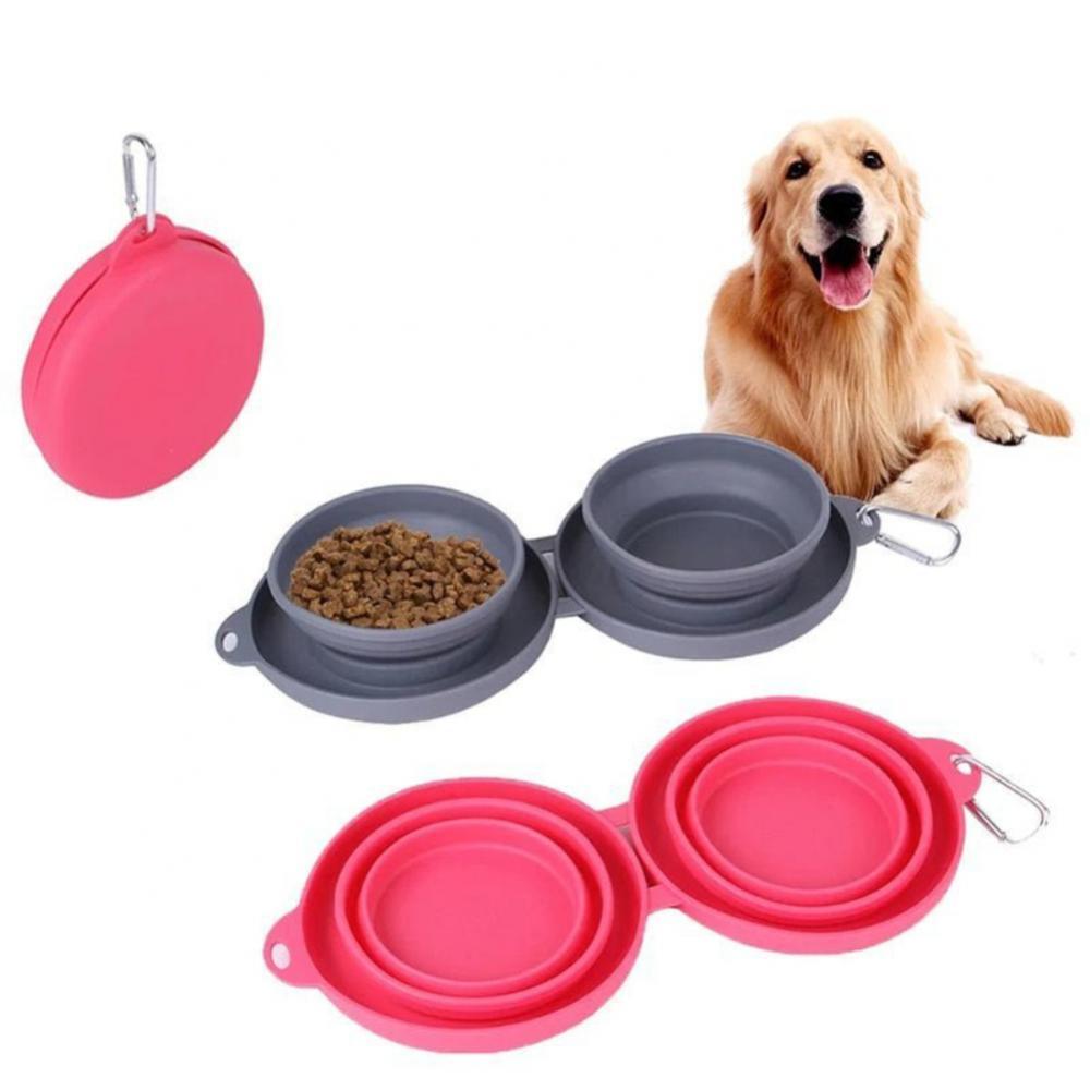 Rubber Foldable Double Bowl Pet Feeding Bowl Pets Supplies Dog Cat Bowls - Zayd’s Department Store