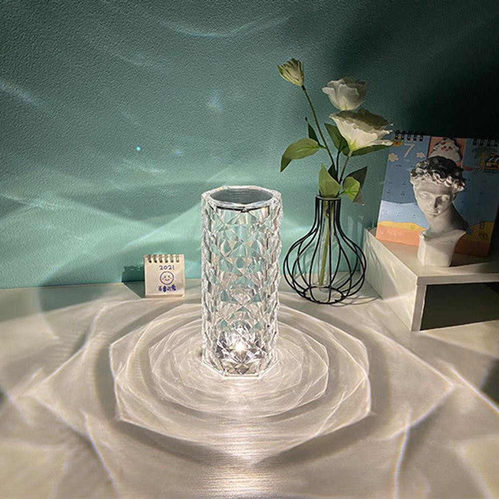 Nordic Crystal Lamp USB Table Lamps Bedroom Touch Dimming Atmosphere Diamond Night Light Rose Projector Lamp Decor - Zayd’s Department Store