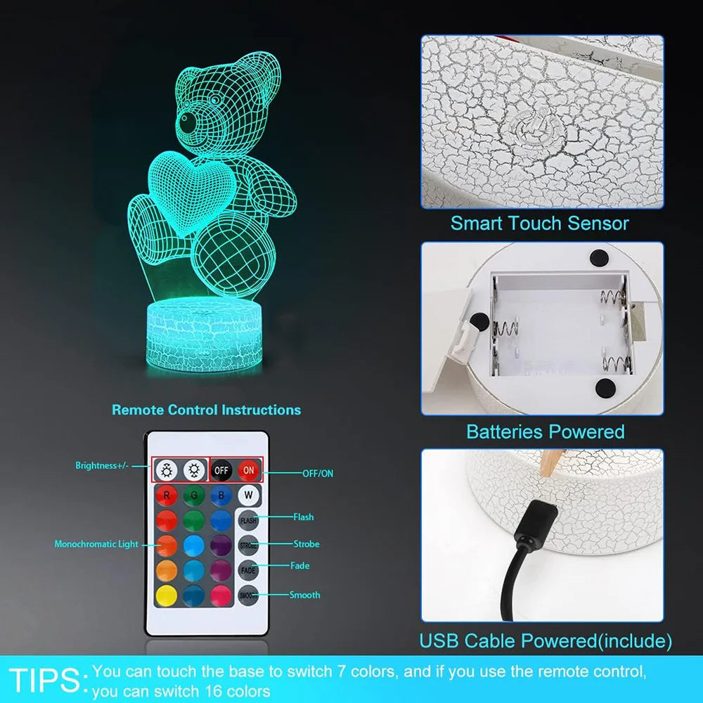3D Lamp Acrylic USB LED Night Lights Neon Sign Lamp Xmas Christmas Decorations For Home Bedroom Birthday Decor Valentines Day Gifts - Zayd’s Department Store