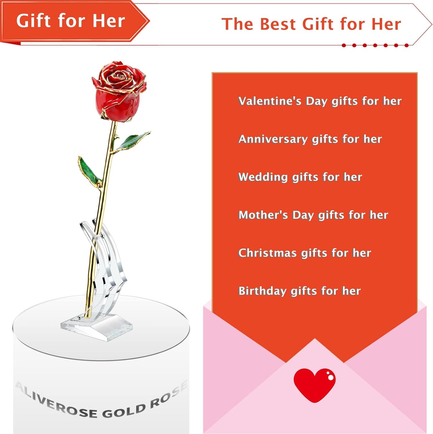 Valentines Day Gifts for Her - 24K Gold Rose Made from Real Rose, Unique Design Gold Plated for Anniversary (Red Original with Stand) - Zayd’s Department Store