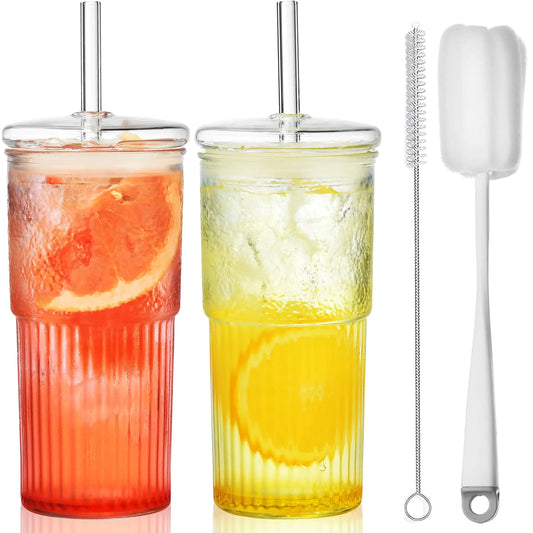 ALINK Glass Cups with Lids and Glass Straws,22 OZ High Borosilicate Glass TumblerMason Jar Drinking Glasses Iced Coffee Cup Water Smoothie - Zayd’s Department Store