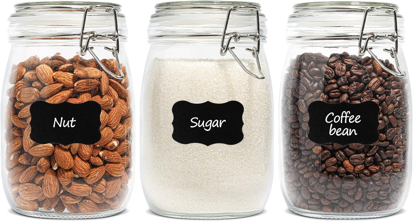 Airtight Glass Canister Set of 3 with Lids 34Oz Food Storage Jar round - Storage Container with Clear Preserving Seal Wire Clip Fastening for Kitchen Canning Cereal,Pasta,Sugar,Beans,Spice - Zayd’s Department Store