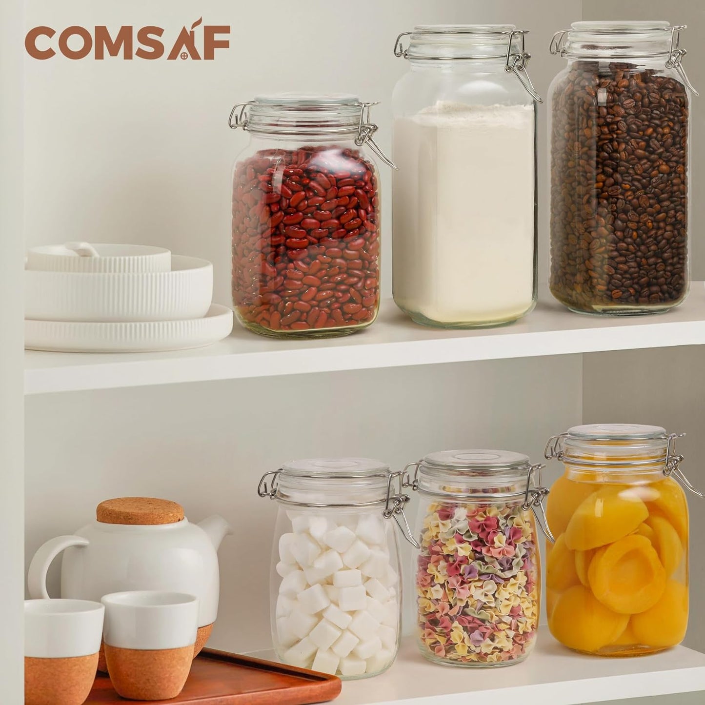 Airtight Glass Canister Set of 3 with Lids 34Oz Food Storage Jar round - Storage Container with Clear Preserving Seal Wire Clip Fastening for Kitchen Canning Cereal,Pasta,Sugar,Beans,Spice - Zayd’s Department Store