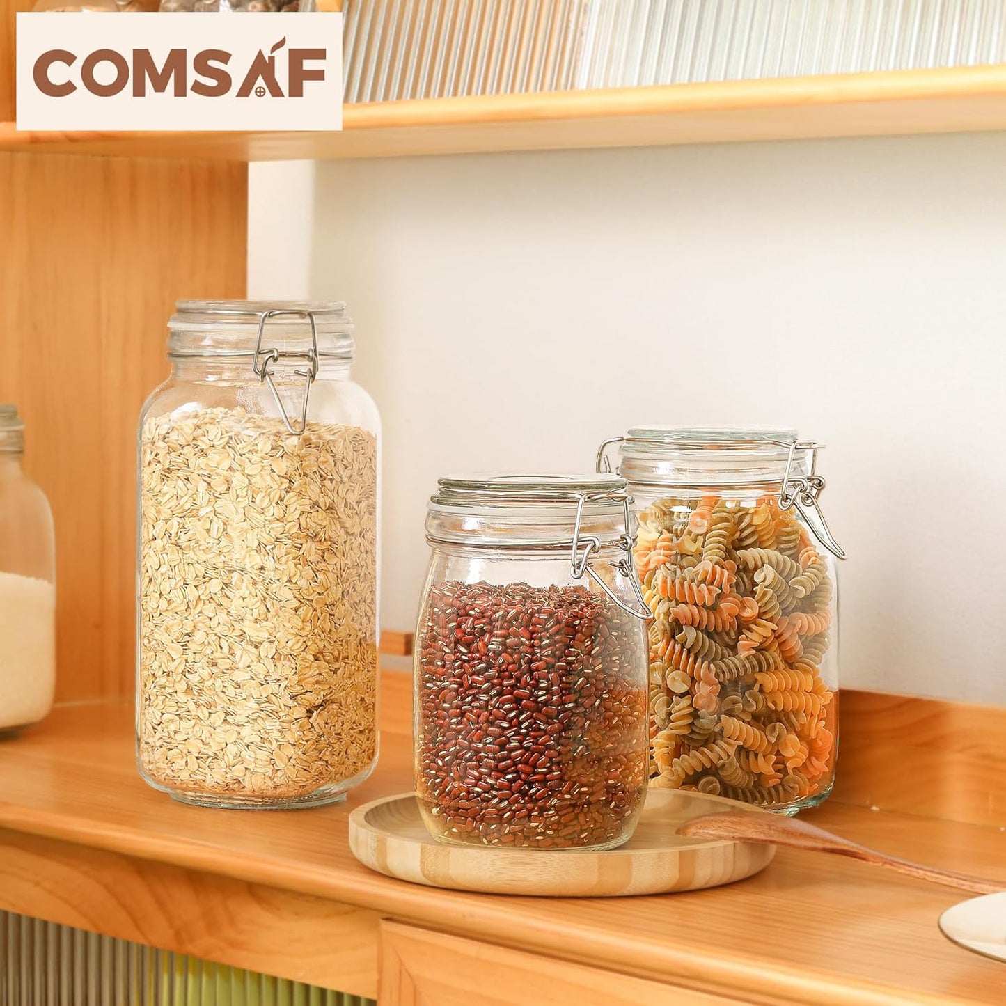 Airtight Glass Canister Set of 3 with Lids 34Oz Food Storage Jar round - Storage Container with Clear Preserving Seal Wire Clip Fastening for Kitchen Canning Cereal,Pasta,Sugar,Beans,Spice - Zayd’s Department Store