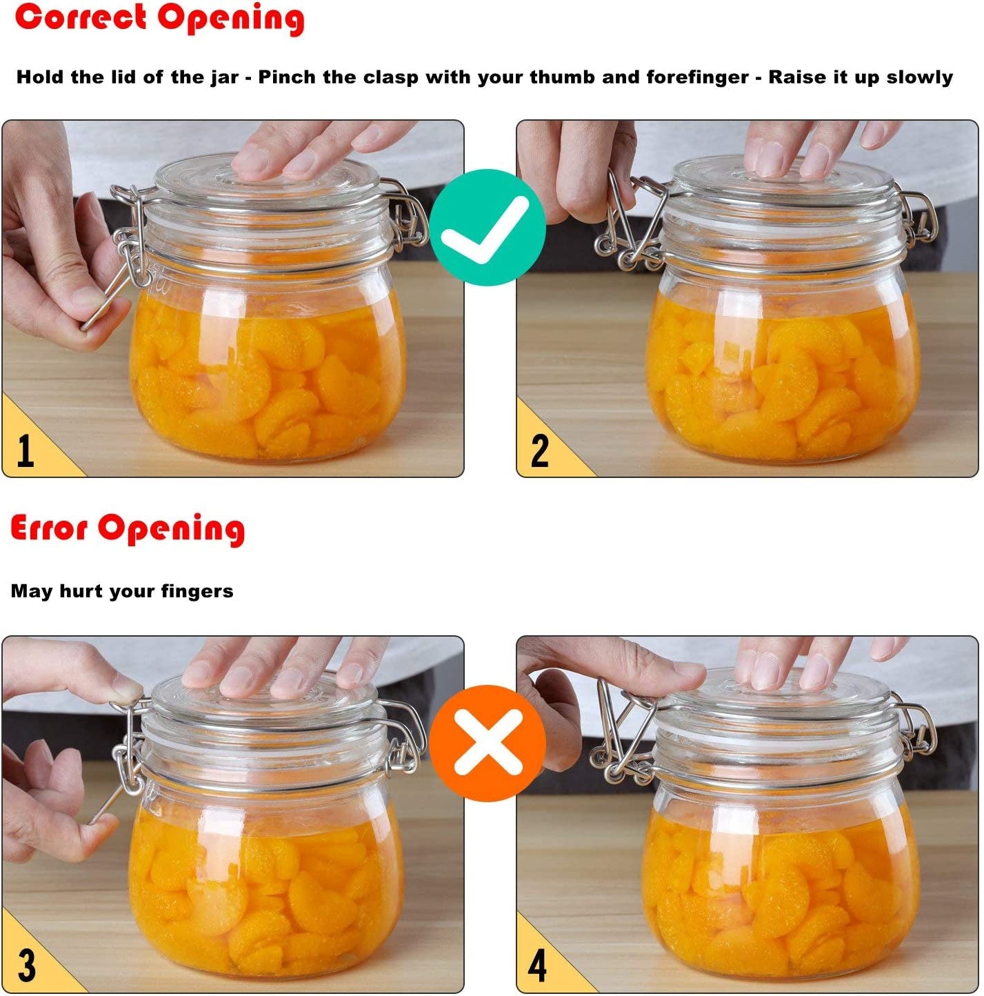Airtight Glass Canister Set of 3 with Lids 34Oz Food Storage Jar round - Storage Container with Clear Preserving Seal Wire Clip Fastening for Kitchen Canning Cereal,Pasta,Sugar,Beans,Spice - Zayd’s Department Store