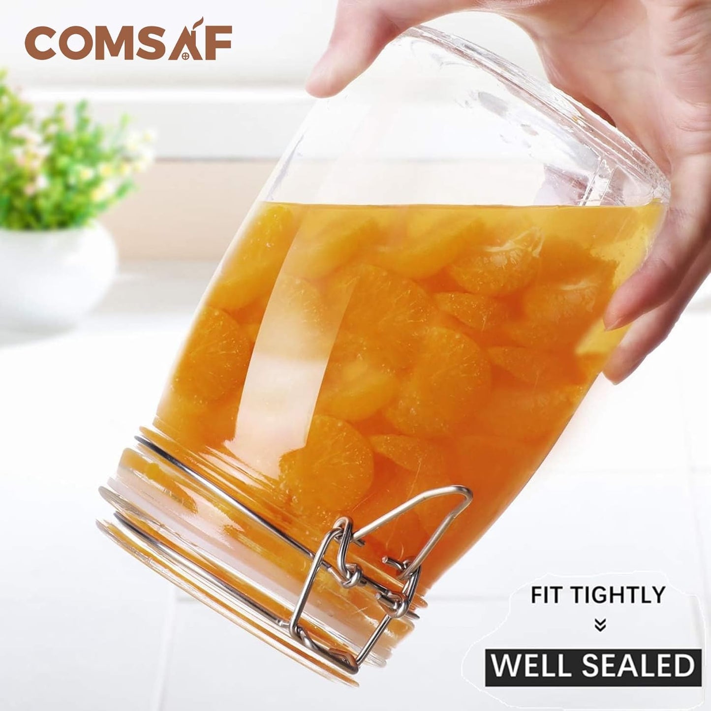Airtight Glass Canister Set of 3 with Lids 34Oz Food Storage Jar round - Storage Container with Clear Preserving Seal Wire Clip Fastening for Kitchen Canning Cereal,Pasta,Sugar,Beans,Spice - Zayd’s Department Store
