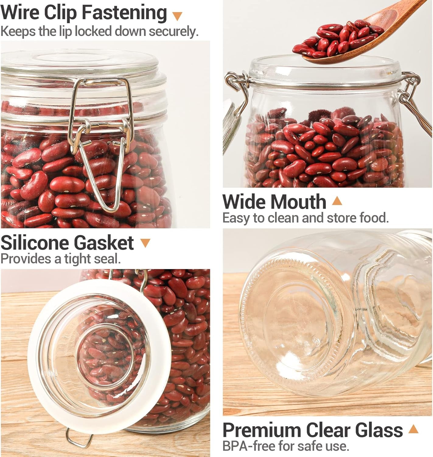 Airtight Glass Canister Set of 3 with Lids 34Oz Food Storage Jar round - Storage Container with Clear Preserving Seal Wire Clip Fastening for Kitchen Canning Cereal,Pasta,Sugar,Beans,Spice - Zayd’s Department Store