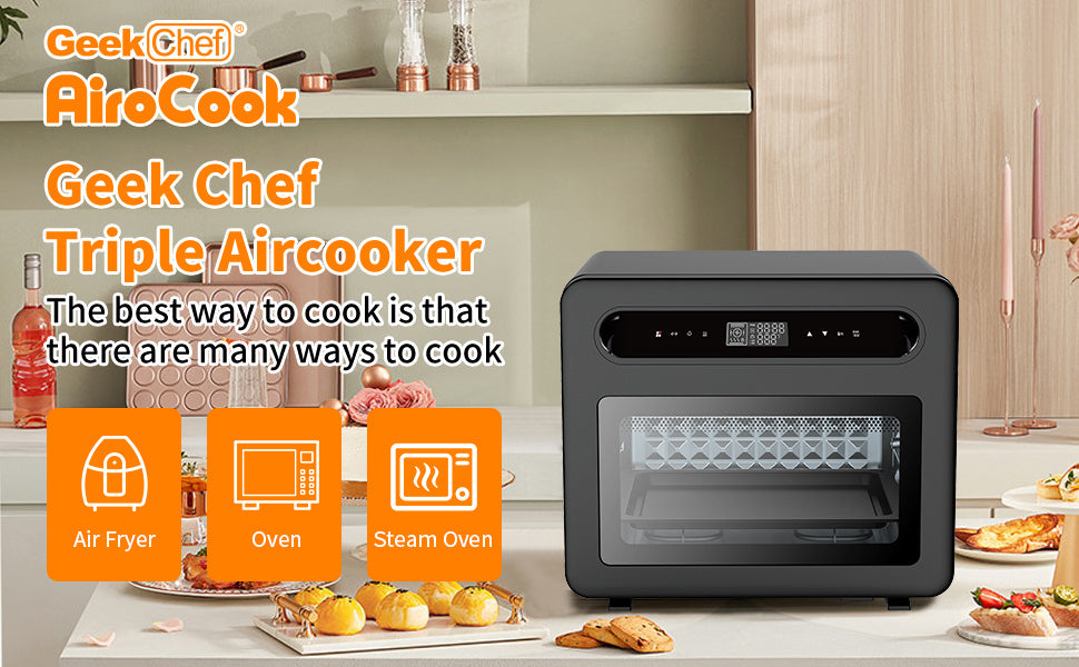 Geek Chef Steam Air Fryer Toast Oven Combo , 26 QT Steam Convection Oven Countertop , 50 Cooking Presets, With 6 Slice Toast, 12 In Pizza, Black Stainless Steel. Prohibited From Listing On Amazon - Zayd’s Department Store