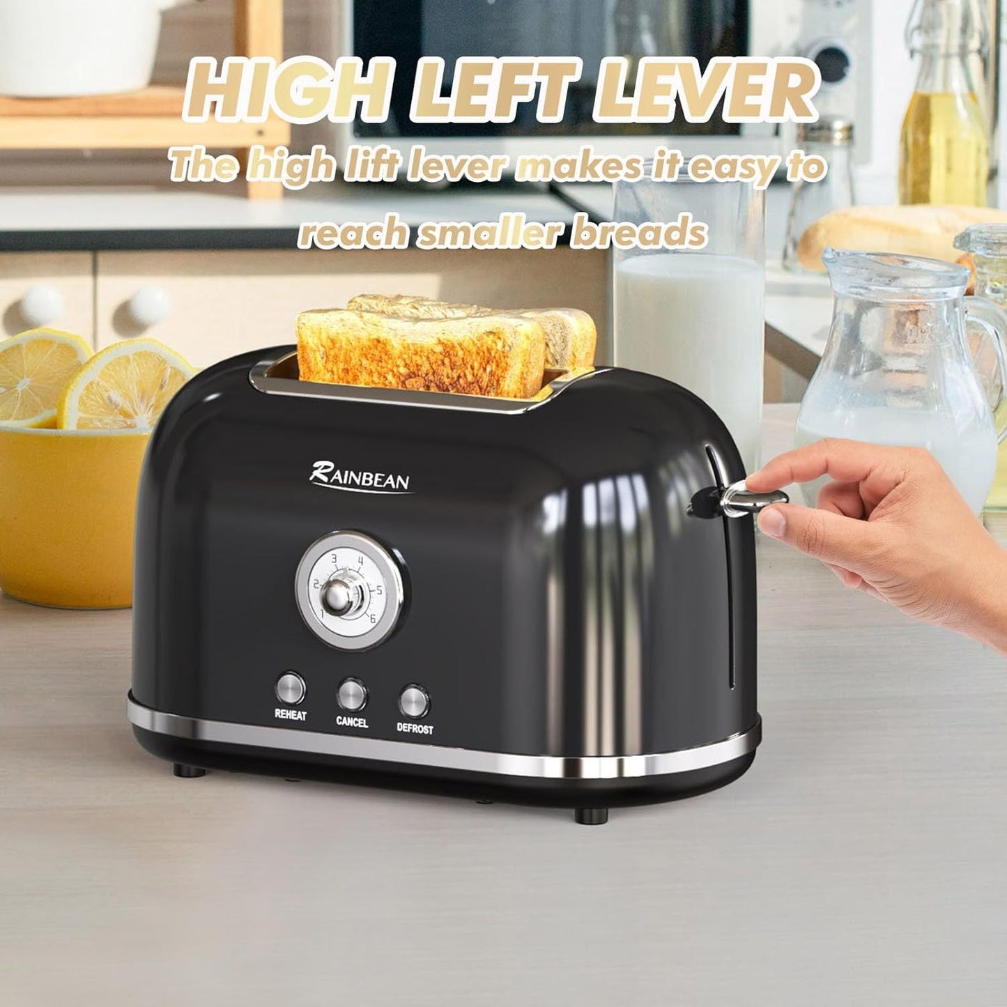 Toaster 2 Slice Retro Toaster Stainless Steel With 6 Bread Shade Settings And Bagel Cancel Defrost Reheat Function, Cute Bread Toaster With Extra Wide Slot And Removable Crumb Tray - Zayd’s Department Store