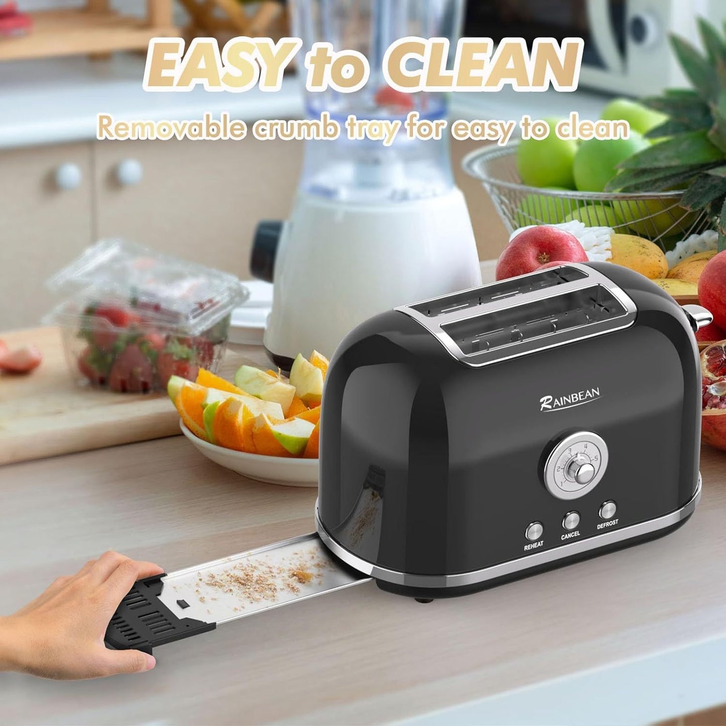 Toaster 2 Slice Retro Toaster Stainless Steel With 6 Bread Shade Settings And Bagel Cancel Defrost Reheat Function, Cute Bread Toaster With Extra Wide Slot And Removable Crumb Tray - Zayd’s Department Store