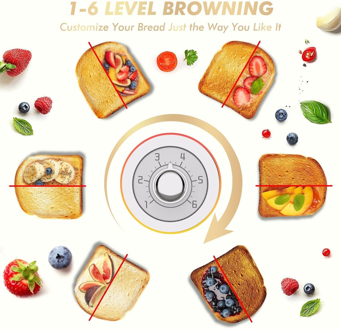 Toaster 2 Slice Retro Toaster Stainless Steel With 6 Bread Shade Settings And Bagel Cancel Defrost Reheat Function, Cute Bread Toaster With Extra Wide Slot And Removable Crumb Tray - Zayd’s Department Store