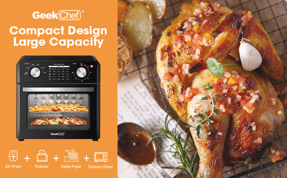 Geek Chef Air Fryer 10QT, Countertop Toaster Oven, 4 Slice Toaster Air Fryer Oven Warm, Broil, Toast, Bake, Air Fry, Oil-Free, Black Stainless Steel, Perfect For Countertop, Ban On Amazon - Zayd’s Department Store