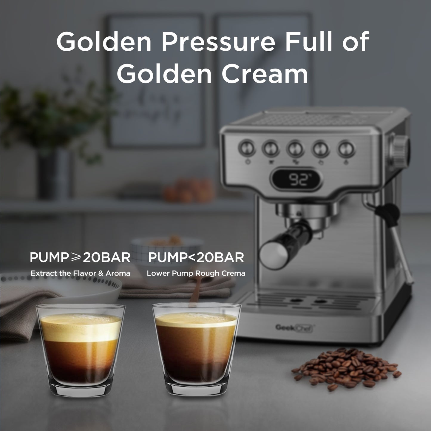 Geek Chef Espresso Machine, 20 Bar Espresso Machine With Milk Frother For Latte, Cappuccino, Macchiato, For Home Espresso Maker, 1.8L Water Tank, Stainless Steel, Ban On Amazon - Zayd’s Department Store