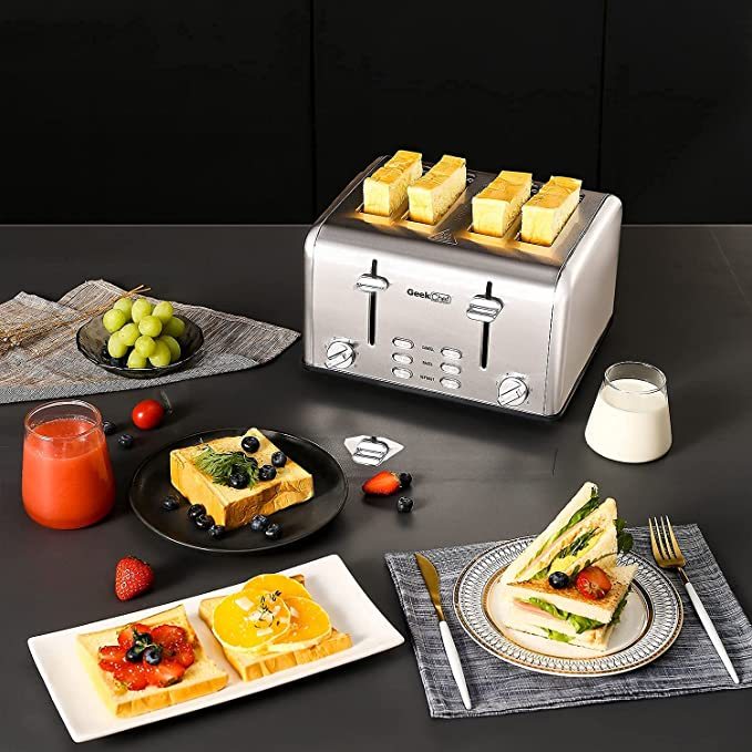 Prohibit Shelves In The Amazon. Toaster 4 Slice, Geek Chef Stainless Steel Extra-Wide Slot Toaster With Dual Control Panels Of Bagel,Defrost,Cancel Function,Ban Amazon - Zayd’s Department Store