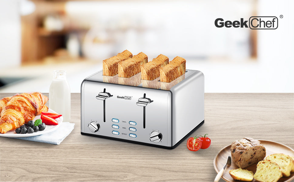 Prohibit Shelves In The Amazon. Toaster 4 Slice, Geek Chef Stainless Steel Extra-Wide Slot Toaster With Dual Control Panels Of Bagel,Defrost,Cancel Function,Ban Amazon - Zayd’s Department Store