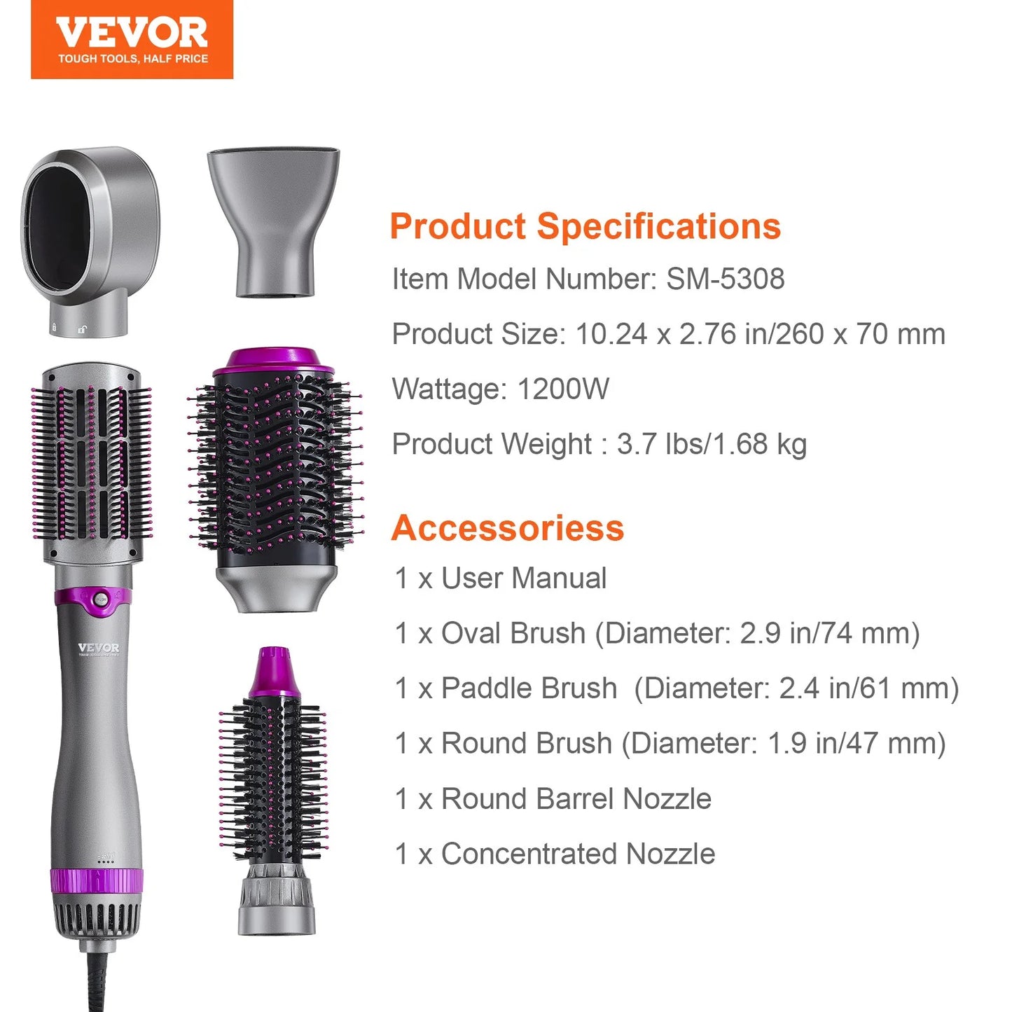 Vevor?Hair Dryer Brush 5-In-1 Hot Hair Styler Upgraded Negative Ion for Curling - Zayd’s Department Store