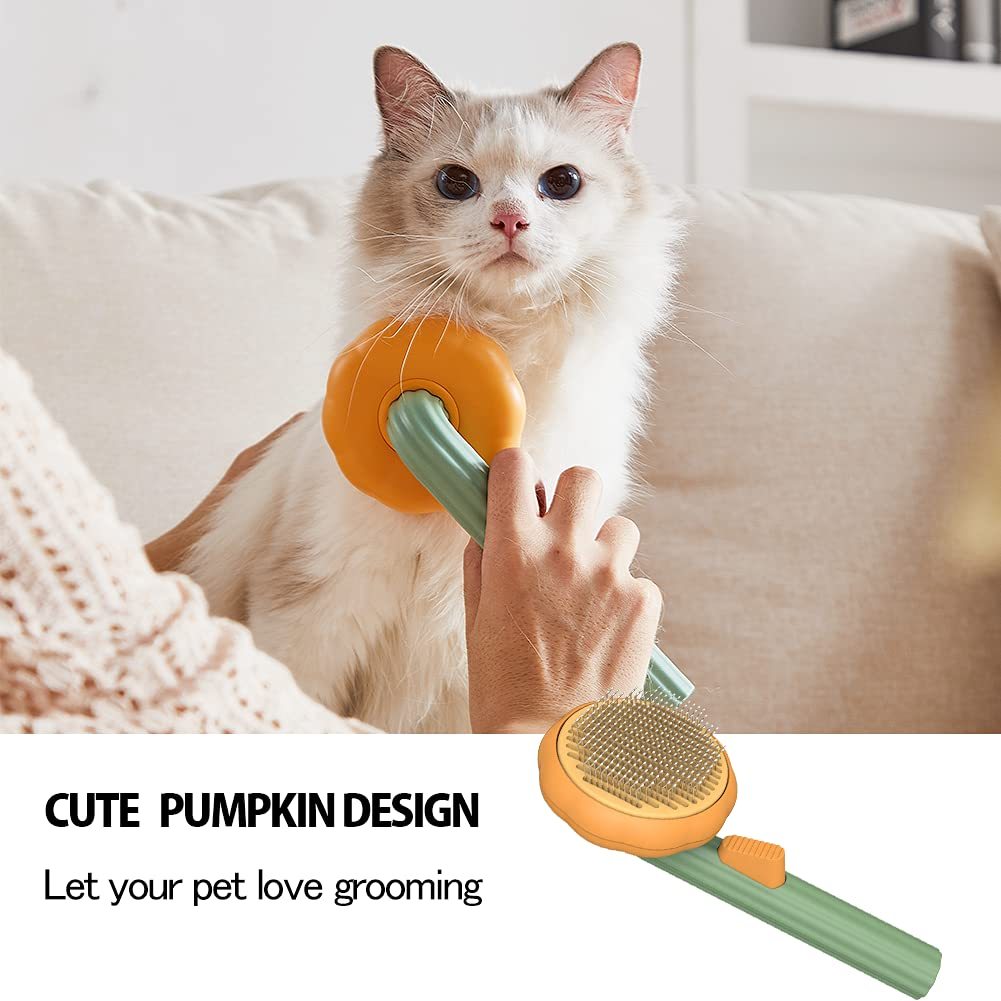 Pet Pumpkin Brush, Pet Grooming Self Cleaning Slicker Brush For Dogs Cats Puppy Rabbit, Cat Brush Grooming Gently Removes Loose Undercoat, Mats Tangled Hair Slicker Brush - Zayd’s Department Store