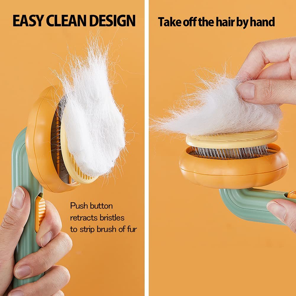 Pet Pumpkin Brush, Pet Grooming Self Cleaning Slicker Brush For Dogs Cats Puppy Rabbit, Cat Brush Grooming Gently Removes Loose Undercoat, Mats Tangled Hair Slicker Brush - Zayd’s Department Store