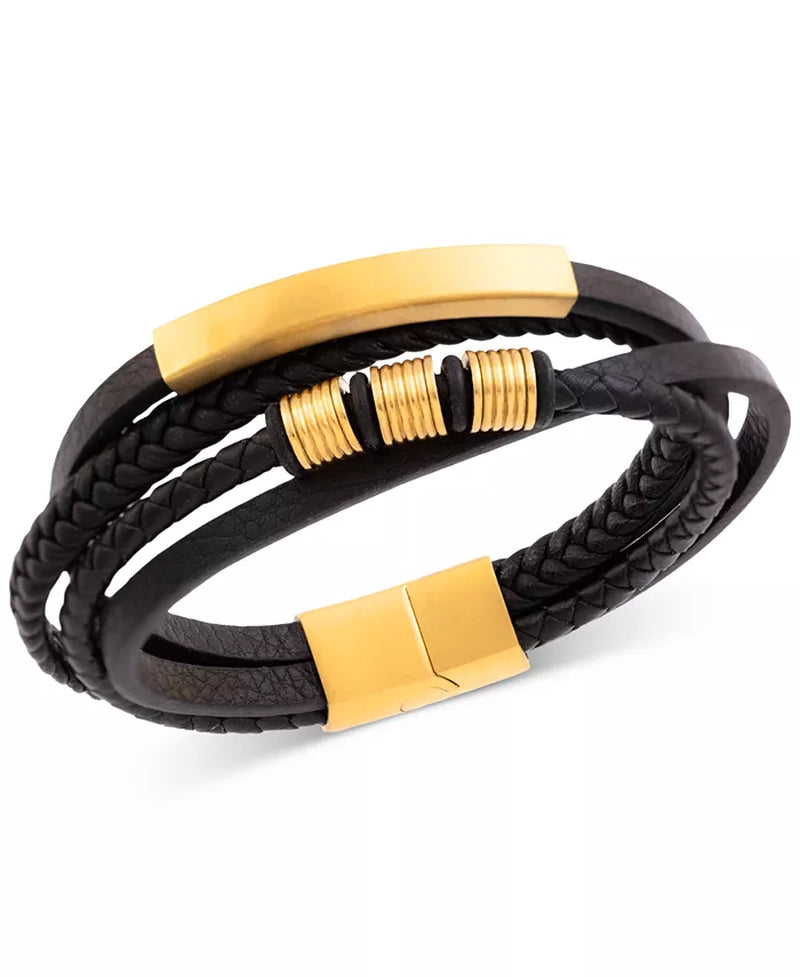 Men'S Multirow Black Fiber Bracelet in Gold-Tone Ion-Plated Stainless Steel - Zayd’s Department Store