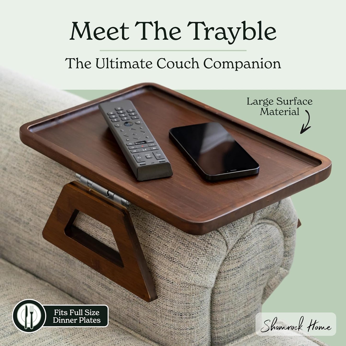 Bamboo Trayble Couch Arm Table, Clip on Tray Sofa Table for Couches. Sofa Arm Tray, Armchair Table for TV Dinners, Remotes, Drinks and Snacks - 13.75 X 9.5Inch, Brown - Zayd’s Department Store
