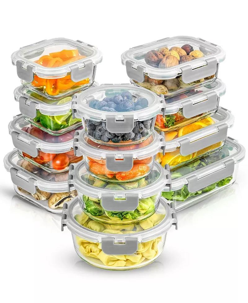 Glass Storage Containers with Leakproof Lids, Set of 24 - Zayd’s Department Store