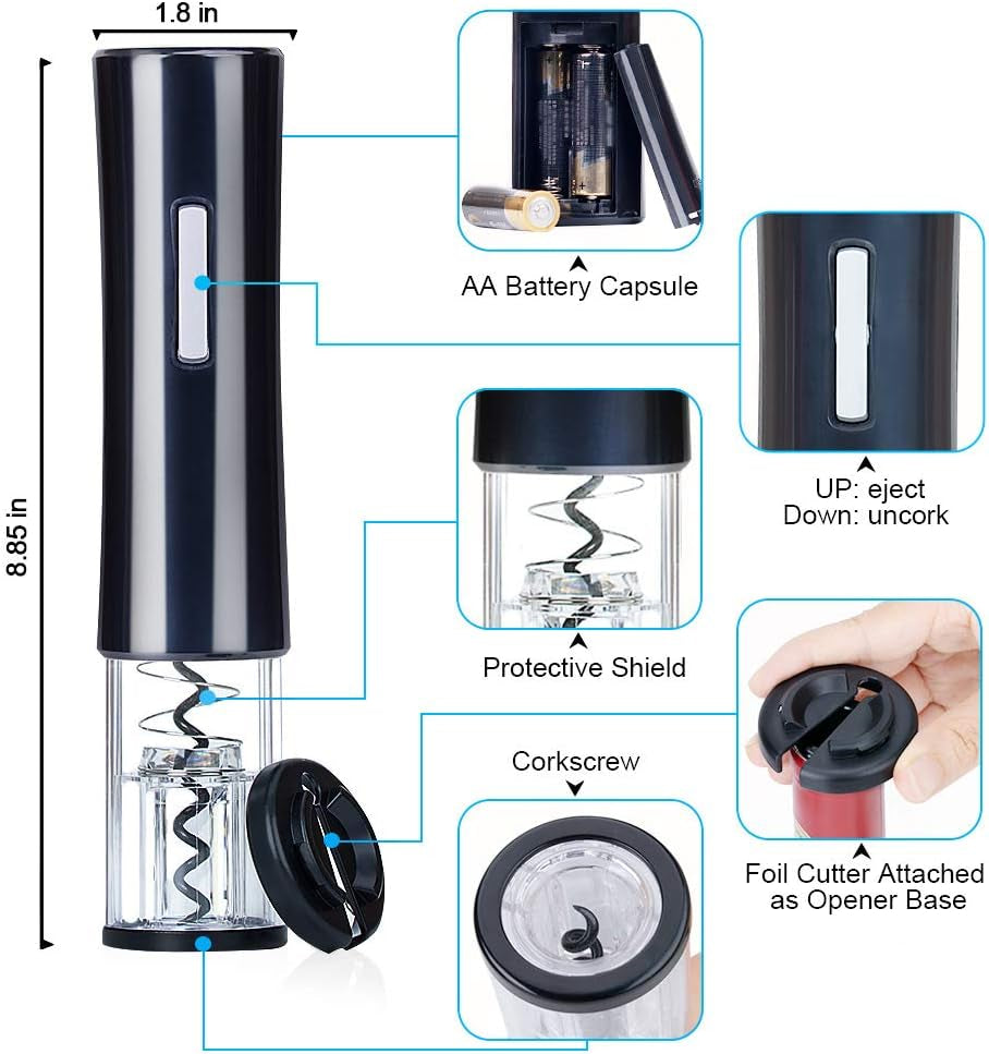 Electric Wine Opener Set, Battery Wine Opener Kit, Wine Bottle Opener, Electric Corkscrew, Wine Puller, Wine Screwpull, Uncorker, Cork Extractor (Combo 6-Black) - Zayd’s Department Store