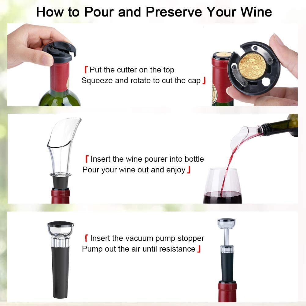 Electric Wine Opener Set, Battery Wine Opener Kit, Wine Bottle Opener, Electric Corkscrew, Wine Puller, Wine Screwpull, Uncorker, Cork Extractor (Combo 6-Black) - Zayd’s Department Store