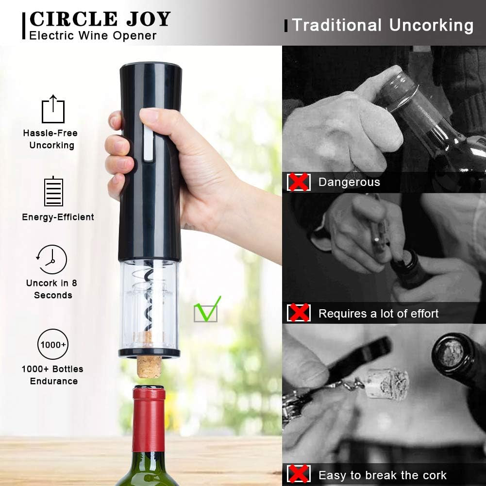 Electric Wine Opener Set, Battery Wine Opener Kit, Wine Bottle Opener, Electric Corkscrew, Wine Puller, Wine Screwpull, Uncorker, Cork Extractor (Combo 6-Black) - Zayd’s Department Store