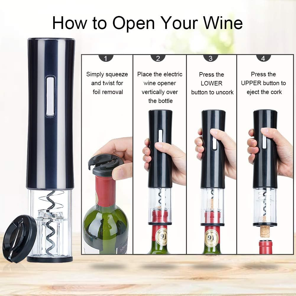 Electric Wine Opener Set, Battery Wine Opener Kit, Wine Bottle Opener, Electric Corkscrew, Wine Puller, Wine Screwpull, Uncorker, Cork Extractor (Combo 6-Black) - Zayd’s Department Store