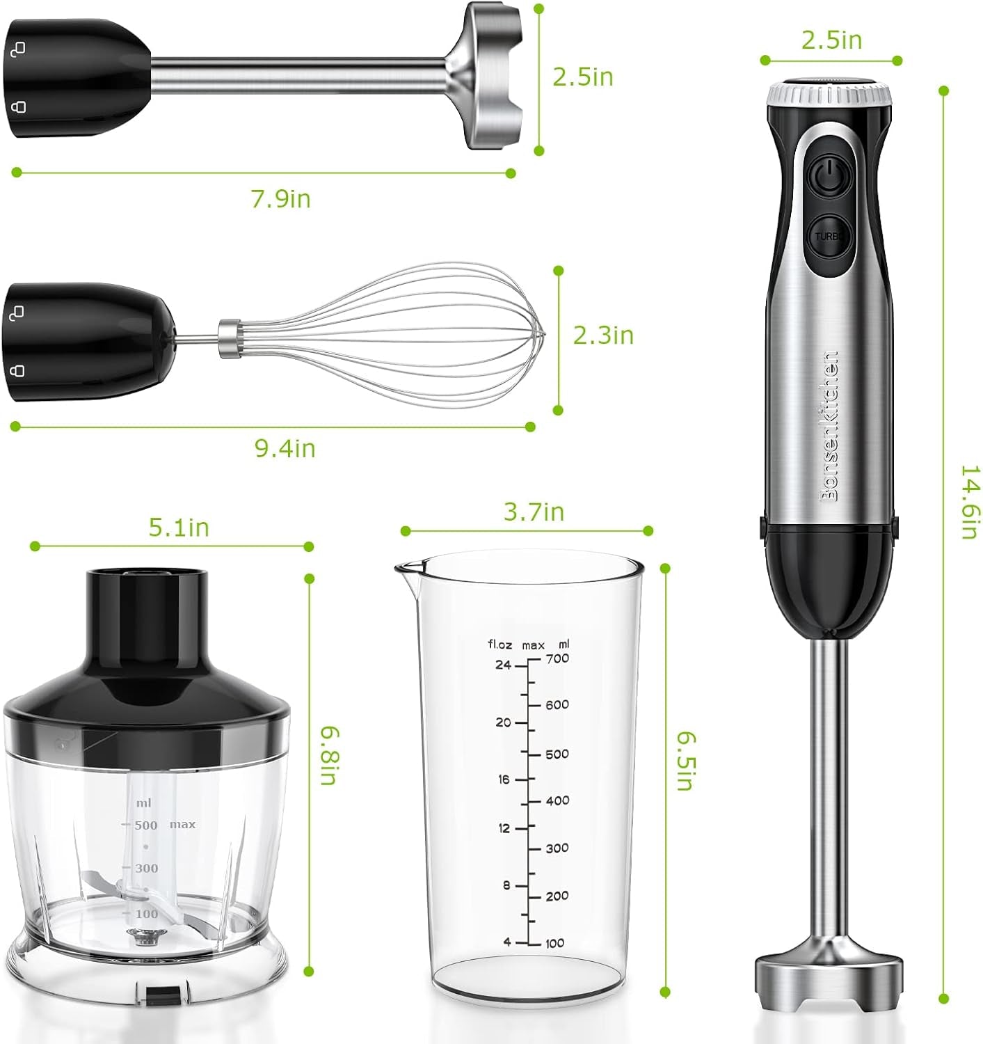 Immersion Blender, 20 Variable Speeds & Turbo, 4-In-1 Stainless Steel Handheld Blender Stick Mixer with Egg Whisk, Beaker & Chopper Bowl, Bpa-Free - Zayd’s Department Store