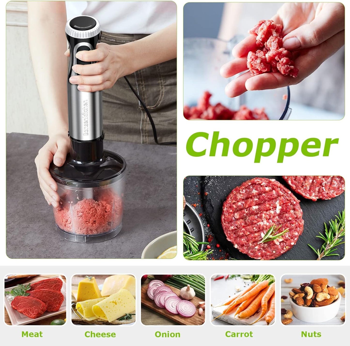Immersion Blender, 20 Variable Speeds & Turbo, 4-In-1 Stainless Steel Handheld Blender Stick Mixer with Egg Whisk, Beaker & Chopper Bowl, Bpa-Free - Zayd’s Department Store