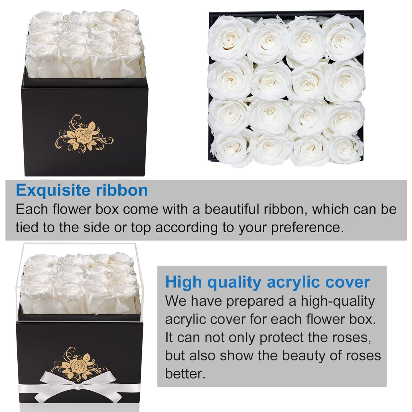 Luxury Preserved Roses in a Box, Gifts for Women (White) - Zayd’s Department Store