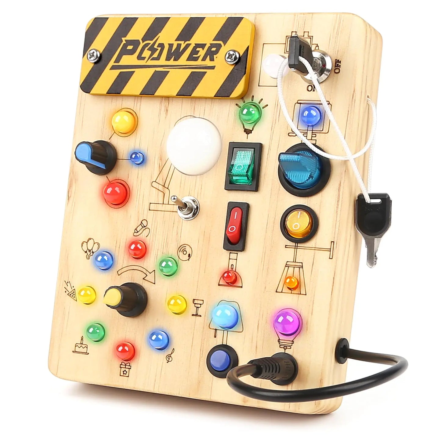 Joyreal Montessori Busy Board Wooden Sensory Toys for Toddler with LED Light Up Switch Baby Fidget Board Travel Toys for 18+ Months Boys Girls Birthday - Zayd’s Department Store