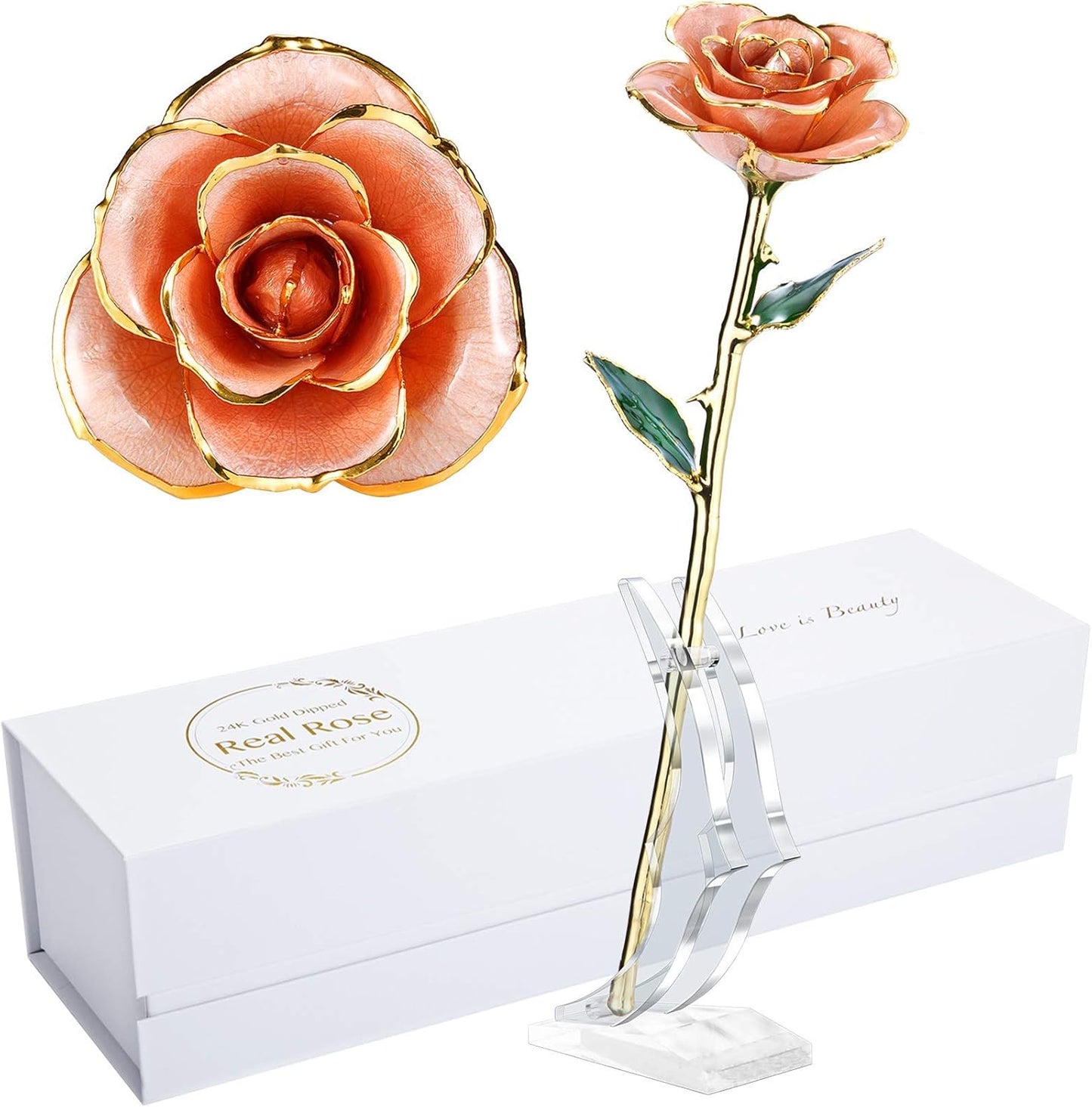 24K Gold Rose, Gold Dipped Rose Made from Real Rose Best Gifts for Her and Great Gifts for Wife, Pink with Stand - Zayd’s Department Store