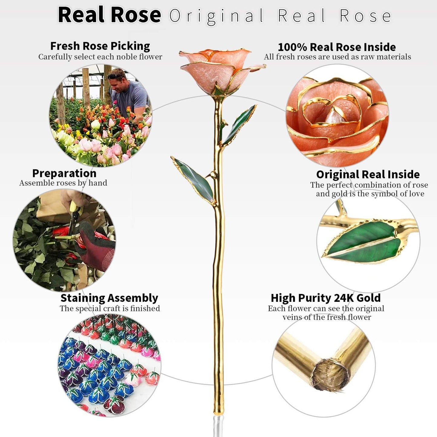 24K Gold Rose, Gold Dipped Rose Made from Real Rose Best Gifts for Her and Great Gifts for Wife, Pink with Stand - Zayd’s Department Store