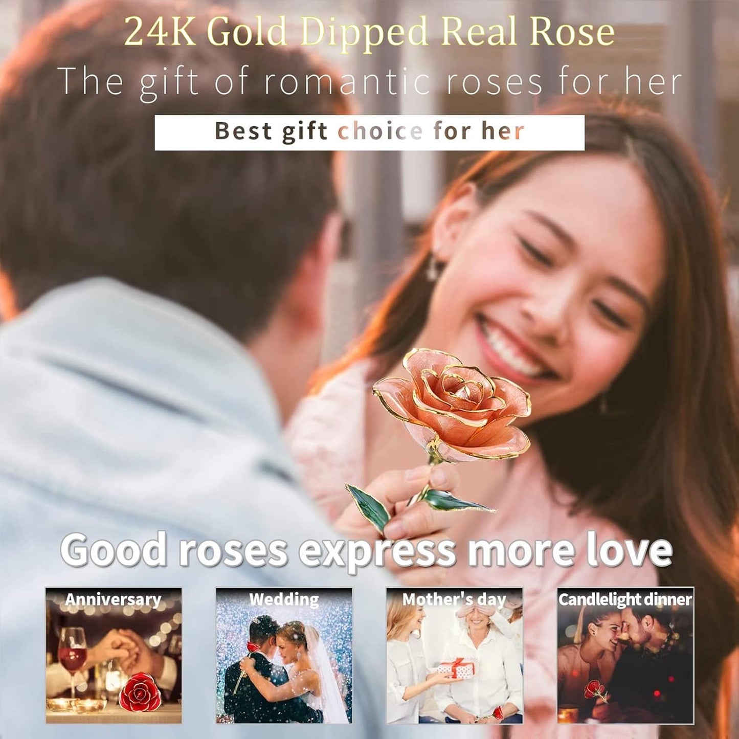 24K Gold Rose, Gold Dipped Rose Made from Real Rose Best Gifts for Her and Great Gifts for Wife, Pink with Stand - Zayd’s Department Store