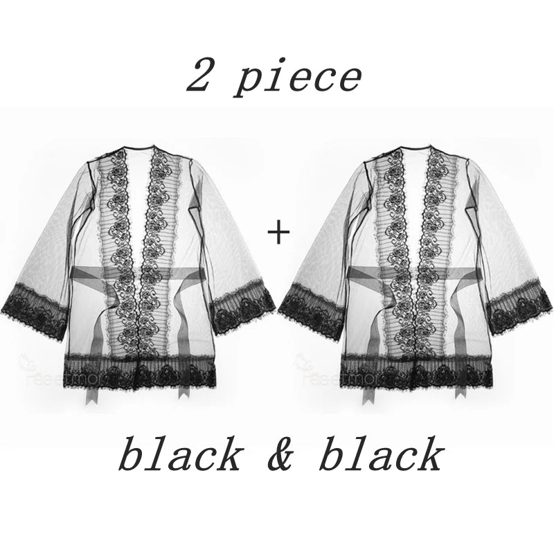 Sexy Bathrobe Bridesmaid Robes Lace Lingerie Porno Bride Long Sleeve See through Underwear Sheer Sexi Women'S Dressing Gown - Zayd’s Department Store