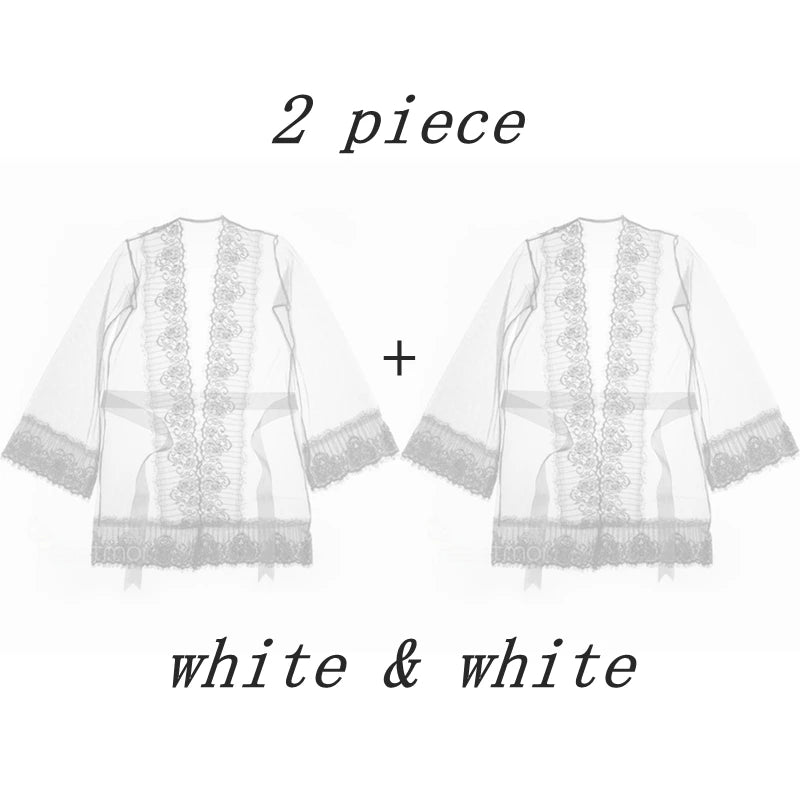 Sexy Bathrobe Bridesmaid Robes Lace Lingerie Porno Bride Long Sleeve See through Underwear Sheer Sexi Women'S Dressing Gown - Zayd’s Department Store